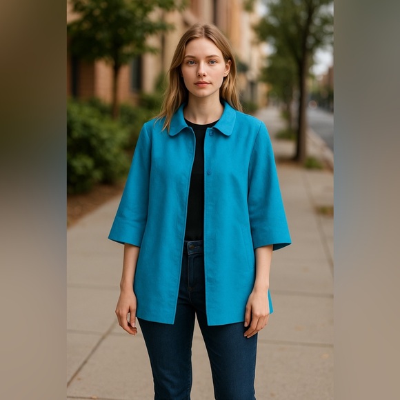 NWT* (3) CHICO'S ALGIERS BLUE PLEAT BACK JACKET 18/18 - Picture 1 of 8